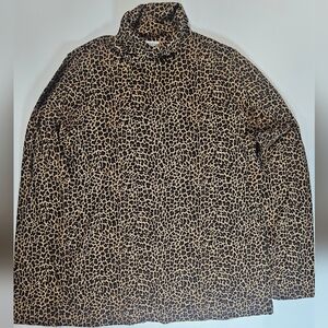 J.Crew Womens Turtleneck XL Leopard‎ Print 100% Cotton Warm Comfy Preppy Sweater
